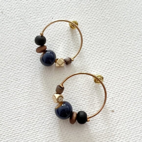 Mixed Material Beaded Hoop Post Earrings - Picture 2 of 3